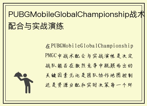 PUBGMobileGlobalChampionship战术配合与实战演练